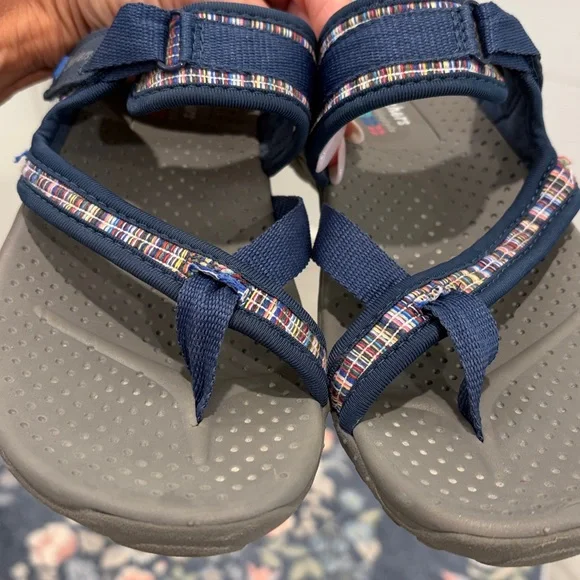 Skechers Navy Strappy Sandals with Multicolor Accent - Picture 6 of 7